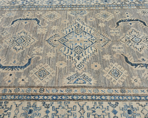 4x6 Kazak Gray Blue Afghan Hand Knotted Traditional Wool Area Rug